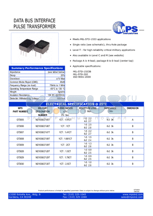 GT3006 datasheet - Single ratio (see schematic), thru-hole package