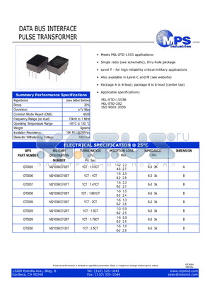 GT3007 datasheet - Single ratio (see schematic), thru-hole package