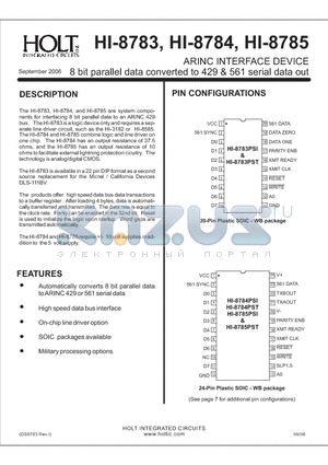 HI-8784PDIF datasheet - ARINC INTERFACE DEVICE 8 bit parallel data converted to 429 & 561 serial data out