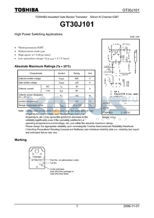 GT30J101 datasheet - Silicon N Channel IGBT High Power Switching Applications