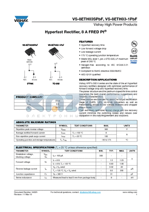 8ETH03STRLPBF datasheet - Hyperfast Rectifier, 8 A FRED Pt