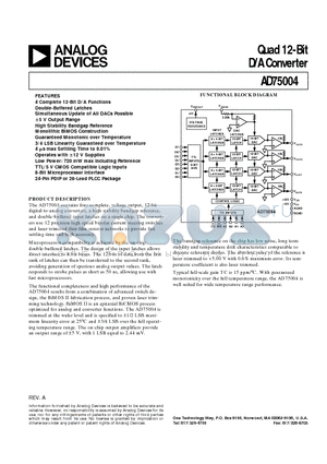 AD75004 datasheet - Quad 12-Bit D/A Converter