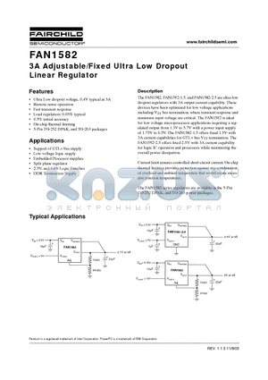 FAN1582 datasheet - 3A Adjustable/Fixed Ultra Low Dropout Linear Regulator