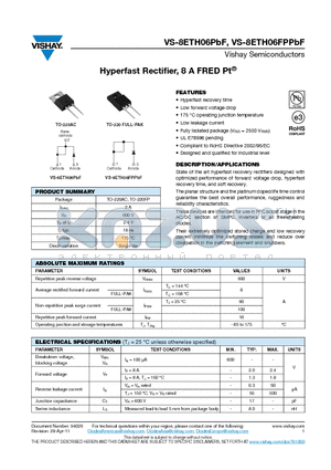 8ETH06FPPBF datasheet - Hyperfast Rectifier, 8 A FRED Pt