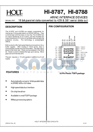 HI-8788 datasheet - ARINC INTERFACE DEVICE 16-BIT PARALLEL DATA CONVERTED 429&561 SERIAL DATA OUT