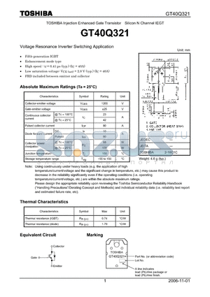 GT40Q321 datasheet - Silicon N Channel IEGT Voltage Resonance Inverter Switching Application