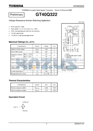 GT40Q322 datasheet - Voltage Resonance Inverter Switching Application