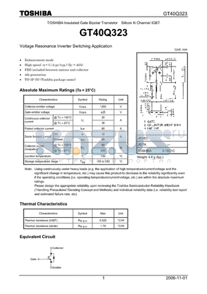 GT40Q323 datasheet - Silicon N Channel IGBT Voltage Resonance Inverter Switching Application
