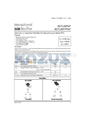 8ETL datasheet - Ultra-low VF Hyperfast Rectifier for Discontinuous Mode PFC