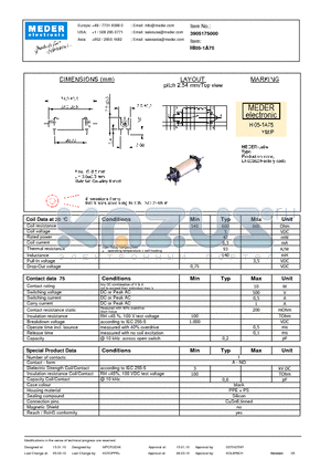 HI05-1A75 datasheet - HI Reed Relay