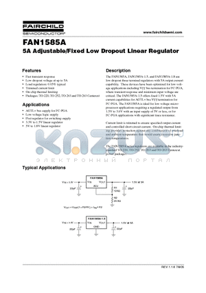 FAN1585AD datasheet - 5A Adjustable/Fixed Low Dropout Linear Regulator