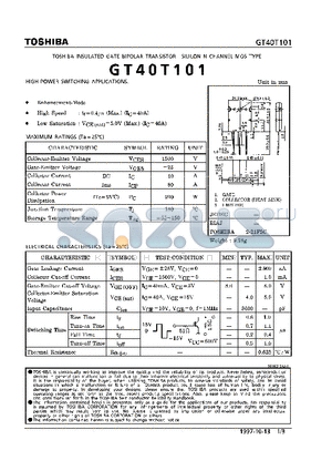 GT40T101 datasheet - N CHANNEL MOS TYPE (HIGH POWER SWITHCING APPLICATIONS)