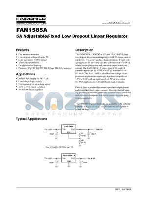 FAN1585AT15 datasheet - 5A Adjustable/Fixed Low Dropout Linear Regulator