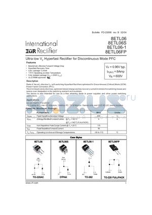 8ETL06 datasheet - Ultra-low VF Hyperfast Rectifier for Discontinuous Mode PFC