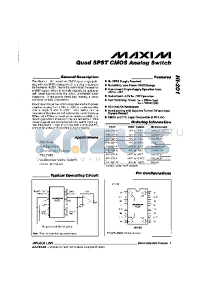 HI1-0201-5 datasheet - Quad SPST CMOS Analog Switch