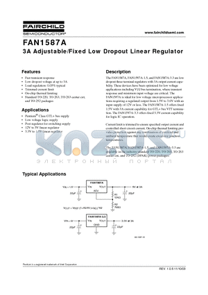 FAN1587A datasheet - 3A Adjustable/Fixed Low Dropout Linear Regulator