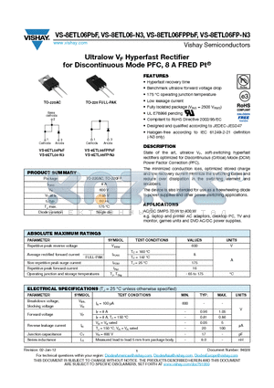 8ETL06FPPBF datasheet - Ultralow VF Hyperfast Rectifier for Discontinuous Mode PFC, 8 A FRED Pt^