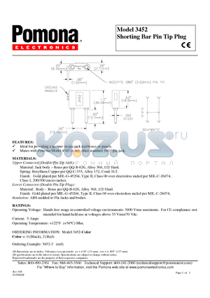 3452-0 datasheet - Shorting Bar Pin Tip Plug