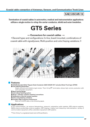 GT5-1P-DSE datasheet - Coaxial cable connection of Antennas, Sensors, and Communication Trunk Lines