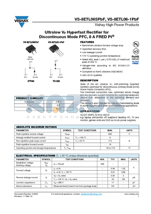 8ETL06SPBF_10 datasheet - Ultralow VF Hyperfast Rectifier for Discontinuous Mode PFC, 8 A FRED Pt