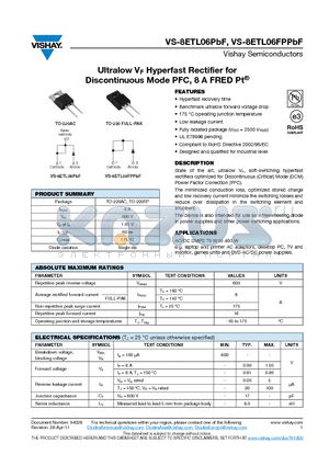 8ETL06PBF datasheet - Ultralow VF Hyperfast Rectifier for Discontinuous Mode PFC, 8 A FRED Pt