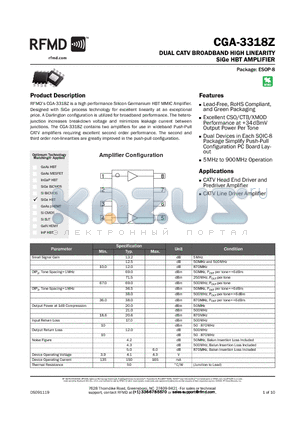 CGA3318Z-EVB2 datasheet - DUAL CATV BROADBAND HIGH LINEARITY SiGe HBT AMPLIFIER