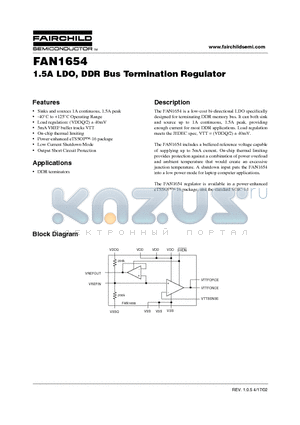 FAN1654 datasheet - 1.5A LDO, DDR Bus Termination Regulator