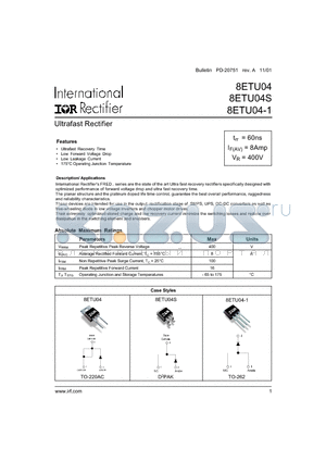 8ETU04-1 datasheet - Ultrafast Rectifier