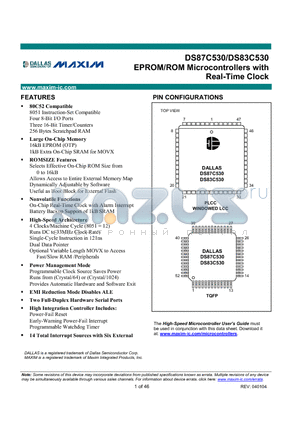 DS87C530-KCL datasheet - EPROM/ROM Microcontrollers with Real-Time Clock