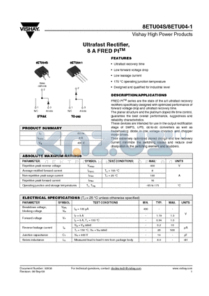 8ETU04-1 datasheet - Ultrafast Rectifier, 8 A FRED PtTM
