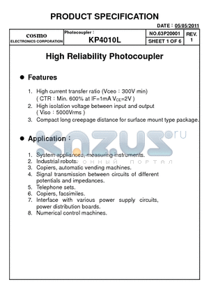 KP4010L datasheet - High Reliability Photocoupler