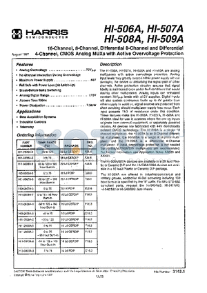 HI1-0506A-8 datasheet - 16-Channel, 8-Channel, Differential 8-Channel and Differential 4-Channel, CMOS Analog MUXs with Active Overvoltage Protection