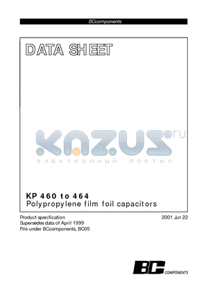 KP460 datasheet - Polypropylene film foil capacitors