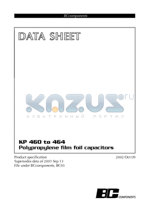 KP460 datasheet - Polypropylene film foil capacitors
