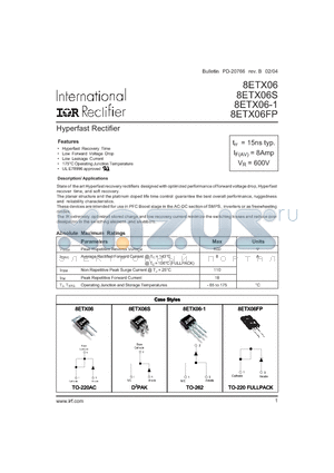 8ETX06 datasheet - Hyperfast Rectifier