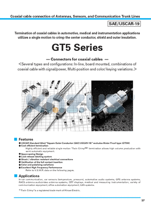 GT5-1S-HUE datasheet - Coaxial cable connection of Antennas, Sensors, and Communication Trunk Lines