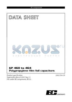 KP461 datasheet - Polypropylene film foil capacitors