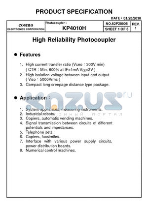 KP4010H datasheet - High Reliability Photocoupler