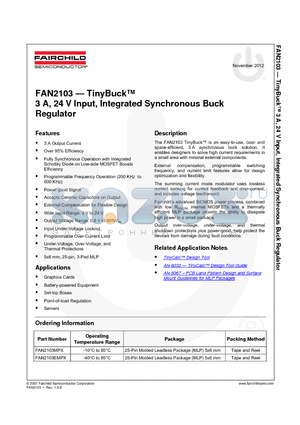 FAN2103_12 datasheet - 3 A, 24 V Input, Integrated Synchronous Buck Regulator