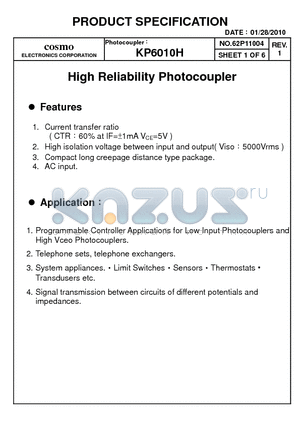 KP6010H datasheet - High Reliability Photocoupler