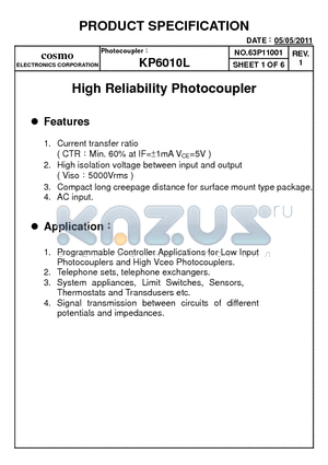 KP6010L datasheet - High Reliability Photocoupler