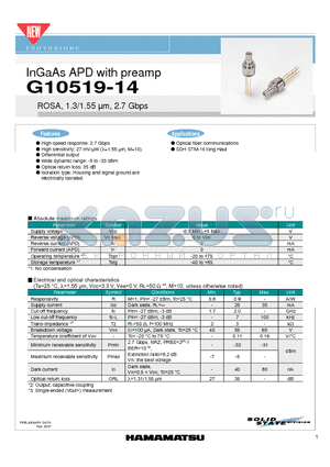 G10519-14 datasheet - InGaAs APD with preamp