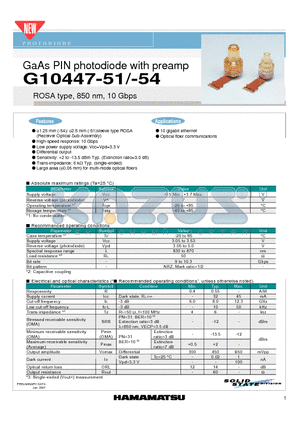 G10447-51 datasheet - GaAs PIN photodiode with preamp