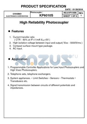 KP6010S datasheet - High Reliability Photocoupler