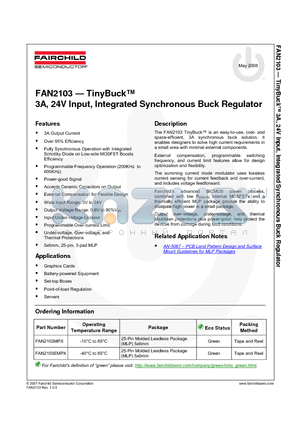 FAN2103 datasheet - TinyBuck 3A, 24V Input, Integrated Synchronous Buck Regulator