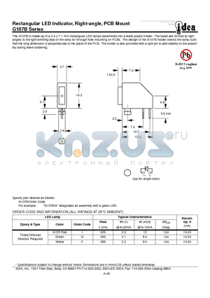 G107B datasheet - Rectangular LED Indicator, Right-angle, PCB Mount