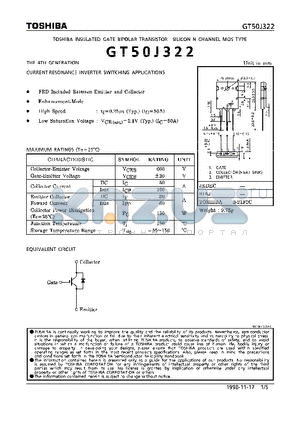 GT50J322 datasheet - N CHANNEL MOS TYPE (THE 4TH CENERATION CURRENT RESONACE INVERTER SWITHCING APPLICATIONS)