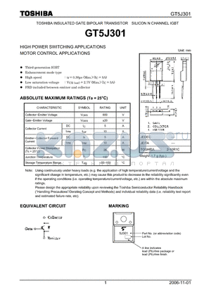 GT5J301 datasheet - N CHANNEL IGBT (HIGH POWER SWITCHING MOTOR CONTROL APPLICATIONS)