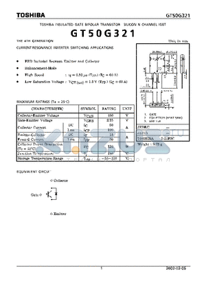 GT50G321 datasheet - TOSHIBA INSULATED GATE BIPOLAR TRANSISTOR SILICON N CHANNEL IGBT