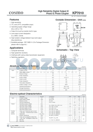 KP7010 datasheet - High Reliability Digital Output IC Photo IC Photo Coupler